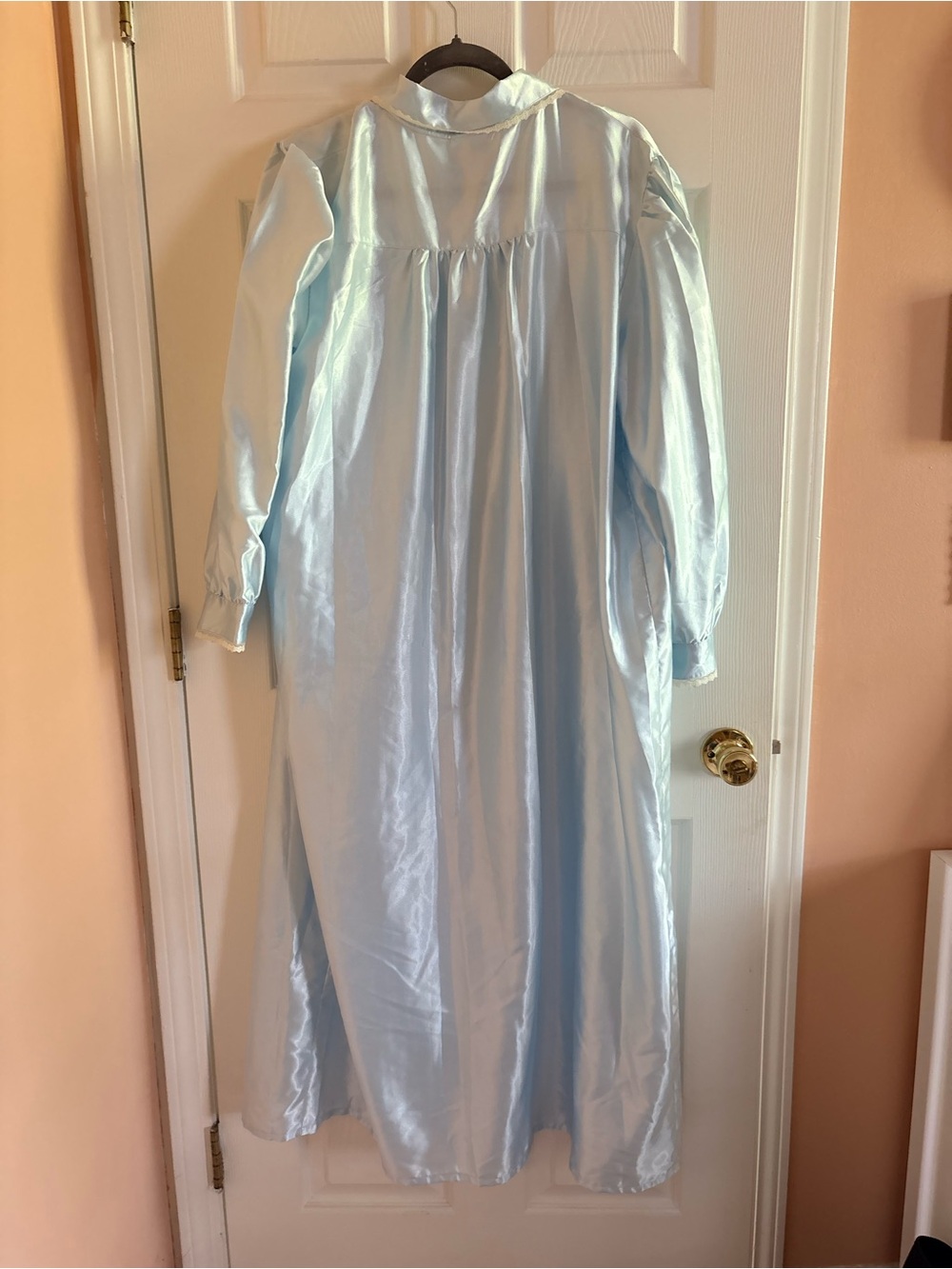Light Blue Vintage Long Button Satin Nightgown - Picture 7 of 9